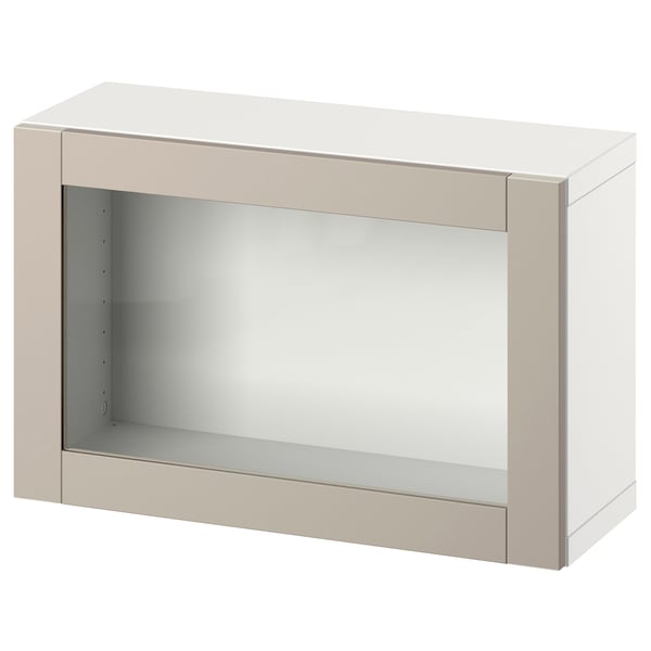 BESTÅ Väggmonterad skåpkombination - vit/Sindvik ljusgrå/beige 60x22x38 cm