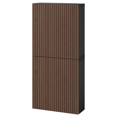 Ikea BESTÅ högt förvaringsskåp i trä, mörkbrunt.