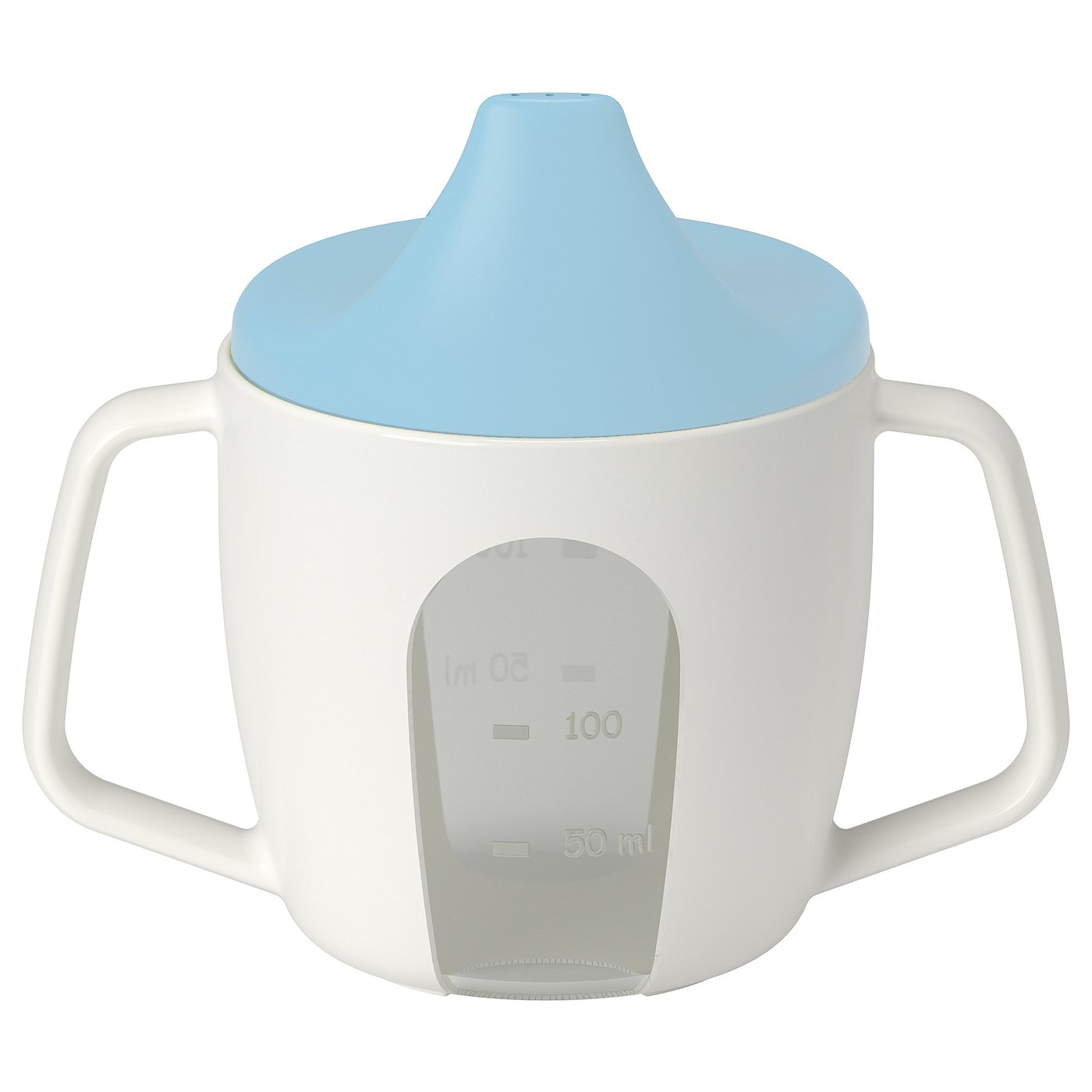IKEA BÖRJA babymugg med lock, vit/blå