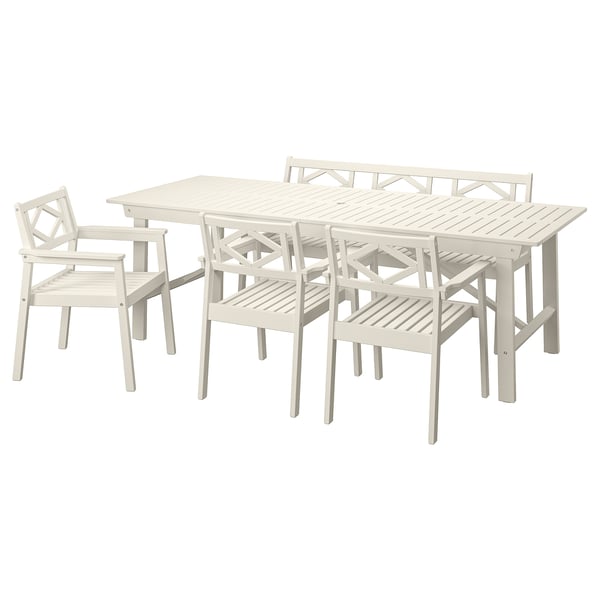 BONDHOLMEN Bord+3 karmstolar+ bänk, utomhus - vit