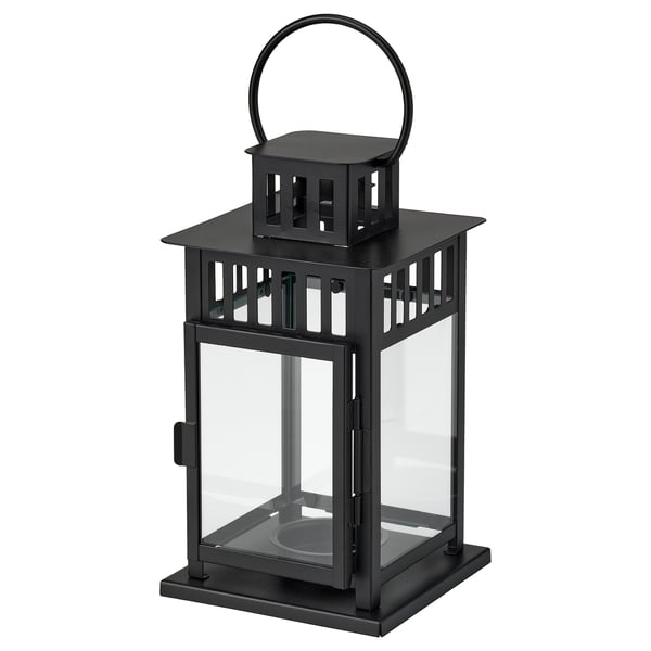 BORRBY Lykta för blockljus - inom-/utomhus svart 28 cm