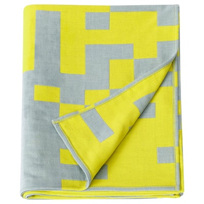 BRÄNNBOLL gul/grå pläd, pixlad design, mjuk polyester.