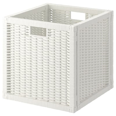 Vit BRANÄS flätad korg, fyrkantig form, handvävd design, passar till kallax hyllor, rejäl med handtag.