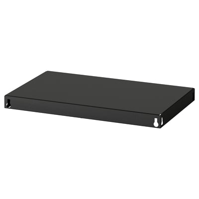 Svart rektangulär metallhylla; Robust, kraftig design.