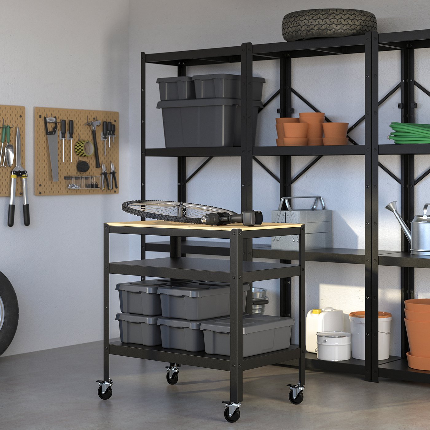 BROR Rullvagn, svart, furuplywood IKEA