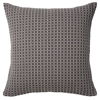 BRUNNYCKLAR fyrkantig kudde, grå med intrikat vit design, vävd bomull, minimalistisk och traditionell.