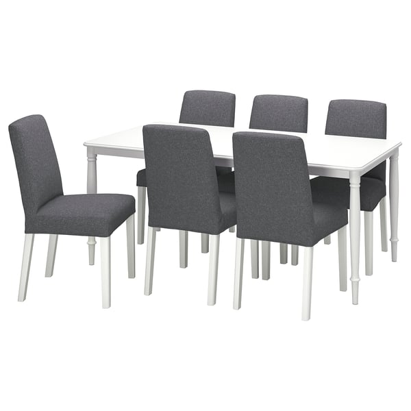 DANDERYD / BERGMUND Bord och 6 stolar - vit/Gunnared mellangrå 180 cm