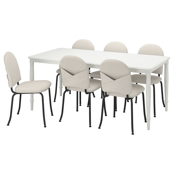 DANDERYD / EBBALYCKE Bord och 6 stolar - vit/Idekulla beige 180 cm