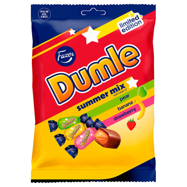 DUMLE Chokladöverdragna kolor - päron banan/jordgubb 180 g