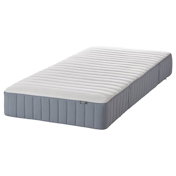 IKEA DUNVIK grå skummadrass med vertikala linjer.