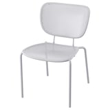 Modern DUVSKÄR stapelbar stol, ljusgrå, metall och plast, perforerad sits och rygg.