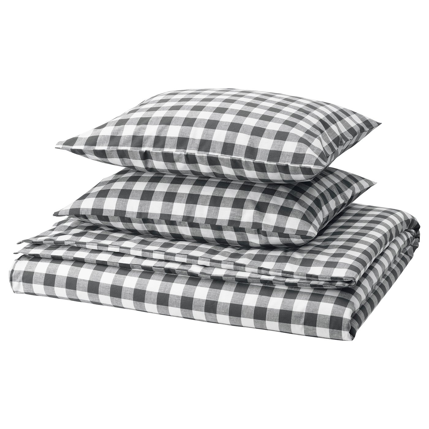 IKEA EKTANDVINGE påslakan 2 örngott, antracit vit/ruta, 240x220/50x60 cm