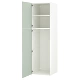 Ikea ENHET stort ljust grågrönt skåp, 2-sektions förvaring med hyllor och krokar, modernt och elegant.
