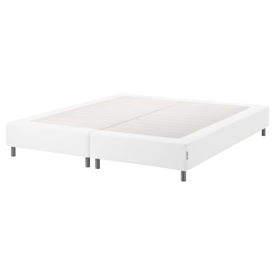 Vit ESPEVÄR klädd sängbotten, ren design, rejäla stålben.