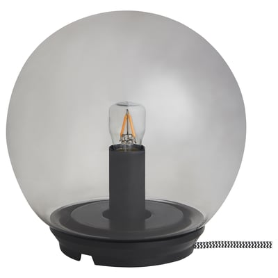 FADO bordslampa: gråtonad glasglob, svart polypropenbas, modern sfärisk design, avger mjukt ljus.