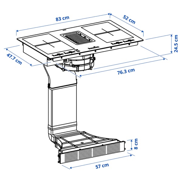FÖRDELAKTIG Induktionshäll/integrerad köksfläkt, IKEA 700 svart, 83 cm