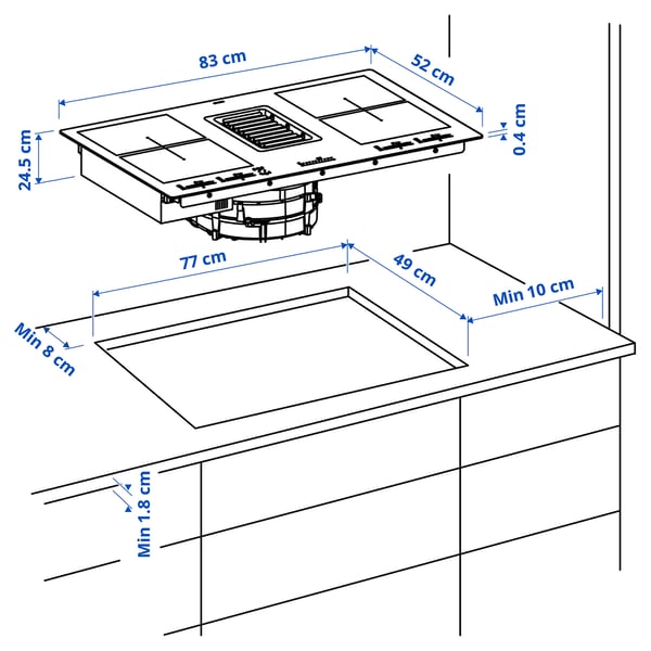 FÖRDELAKTIG Induktionshäll/integrerad köksfläkt, IKEA 700 svart, 83 cm