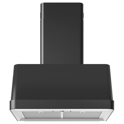 Modern svart köksfläkt med elegant design och led-belysning.