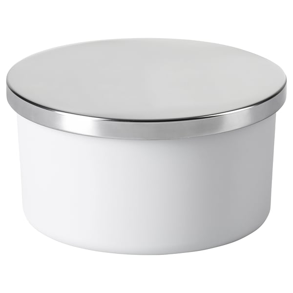 FRAMFÄRD vitt ljus i glas med metalllock, krispig doft.