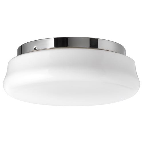GÅSGRUND taklampa, vitt glas, nickelfinish, cirkulär form.