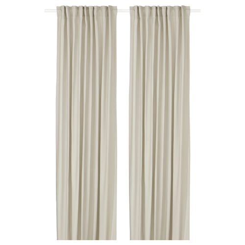 GINSTMOTT beige gardiner, flikdesign, blekningsbeständig återvunnen polyester.