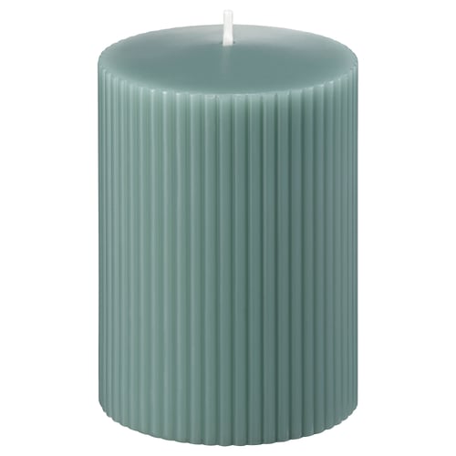 GLASBJÖRK blågrönt ljus, räfflat, cylindriskt, vax & bomullsveke.