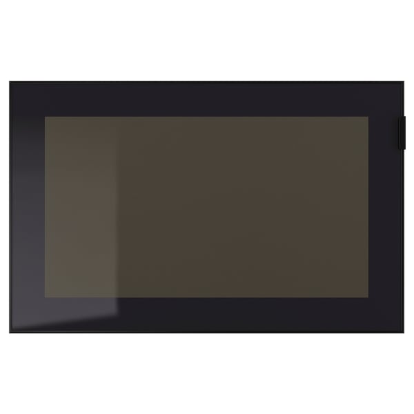 GLASSVIK Vitrindörr - svart/rökfärgat glas 60x38 cm