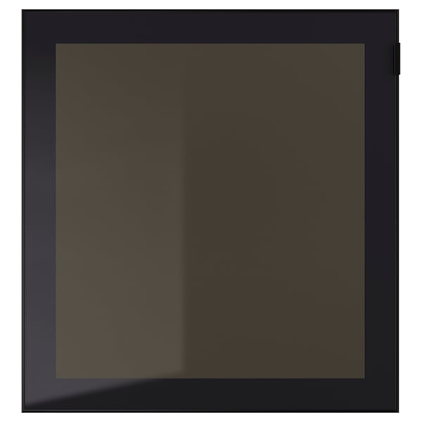 GLASSVIK Vitrindörr - svart/rökfärgat glas 60x64 cm