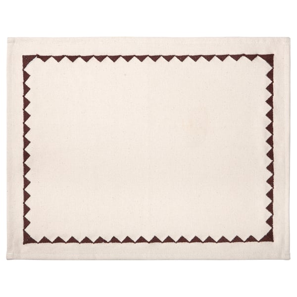 Gokvallå bordstablett, beige och brun, rektangulär med sicksackkant, 100% bomull.