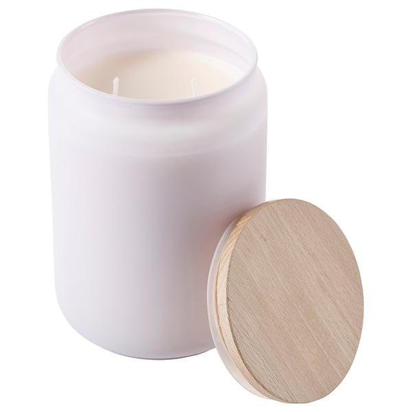 GOLIATTUJA lavendel doftljus i ljuslila glas med trälock.