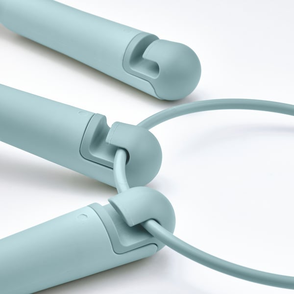 Slitstark trädgårdsverktygssats i plast, ljusblå, handsfree-ringdesign.