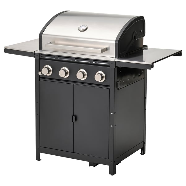 GRILLSKÄR Gasgrill med 2 sidobord - rostfritt stål/utomhus 85/109/133x61 cm