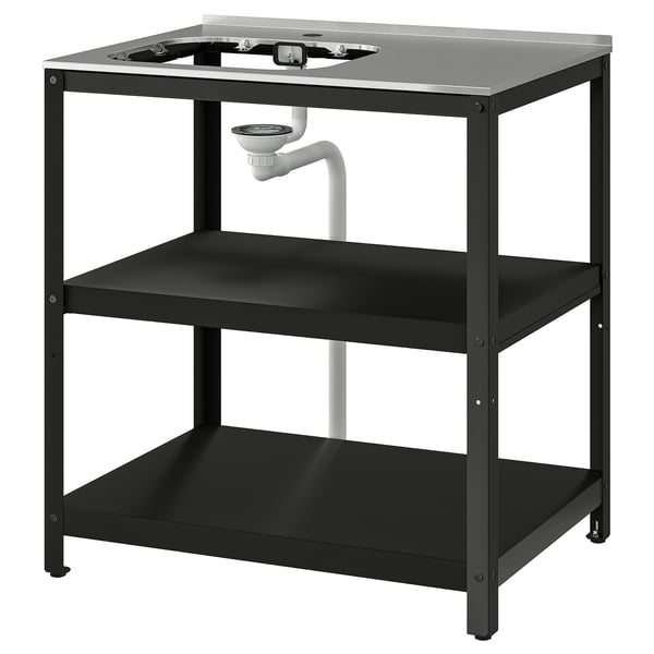 GRILLSKÄR Hylla för diskho - svart/rostfritt stål utomhus 86x61 cm