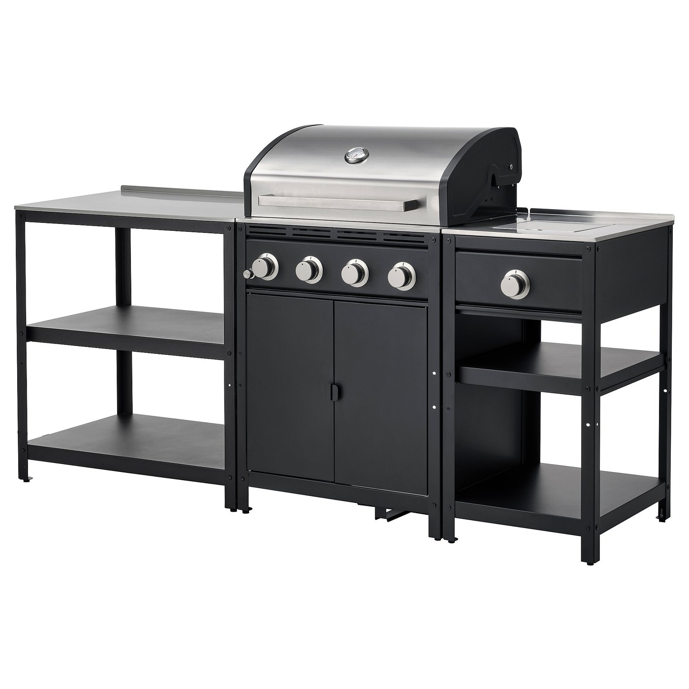 IKEA GRILLSKÄR utekök, gasolgrill/sidobrännare/rostfritt stål, 206x61 cm