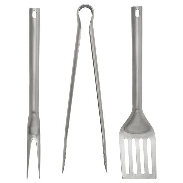 GRILLTIDER Grillredskap, 3 delar - rostfritt stål