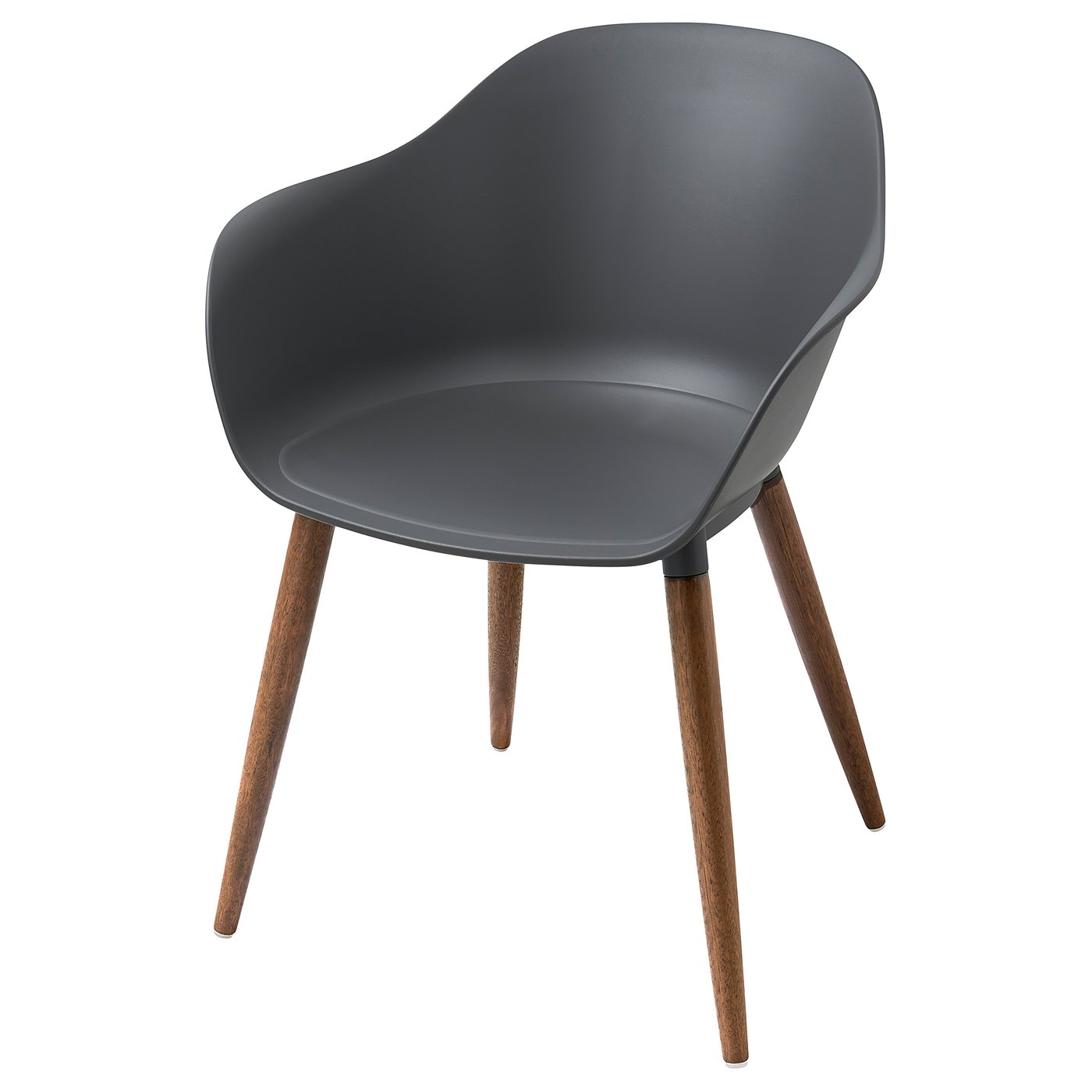 Grå GRÖNSTA-stol, modern designad; Formgjuten säte, träben, armstöd.