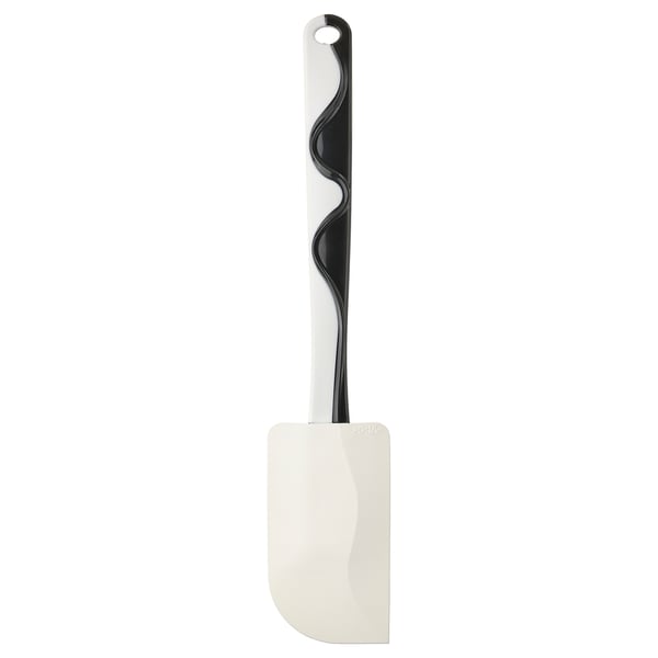 Böjlig spatel, svart och vit, silikongummiblad, handtag i abs-plast, krokig design.