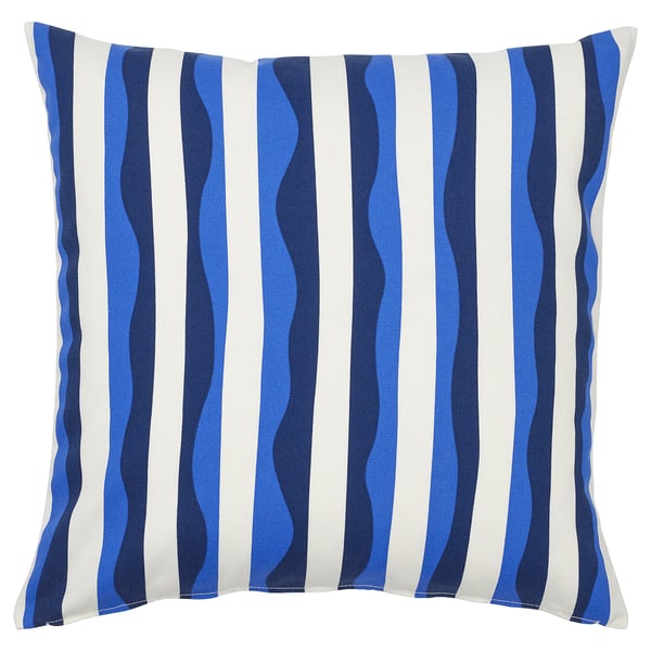 Ikea GULLBERGSÖ blå-vitrandig fyrkantig utemöbel.