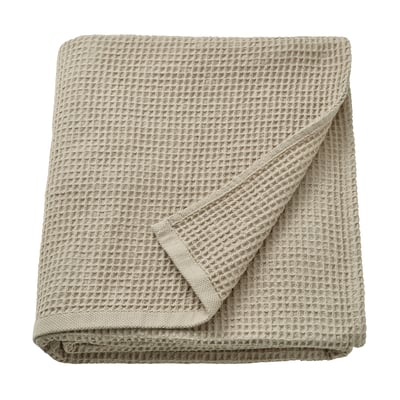 IKEA GULLDYNA-handduk, beige. Tillverkad av 50% återvunnen bomull, vikt fyrkantig form, texturerad våffelvävsdesign.