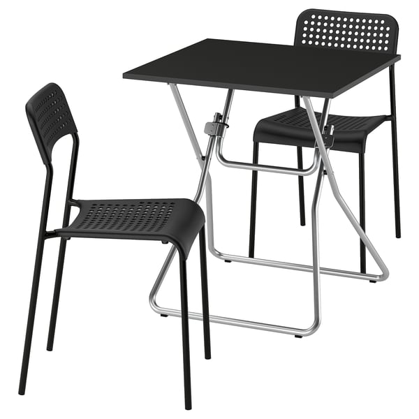GUNDE / ADDE Bord och 2 stolar - hopfällbar svart/svart 67x67 cm