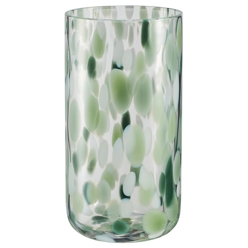 HÄCKOXEL: vas i grönt glas med strukturerad, prickig design.