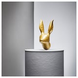 Guld kaninhuvud väggdekor, modern konst, metallisk aluminium, snygg heminredning.