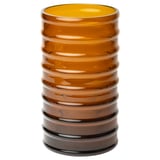 HÄNGBJÖRK munblåst vas tillverkad av återvunnet brunt glas med gul topp, med en oregelbunden cirkulär design och synliga luftbubblor.