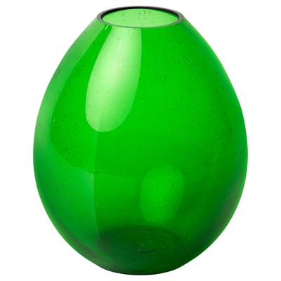 Ljusgrön, vas i återvunnet glas, rundad form, handgjord med luftbubblor.