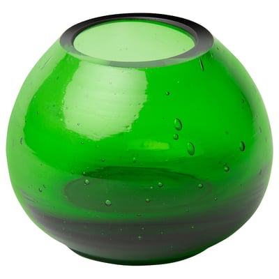 HÄNGBJÖRK grön vas i återvunnet glas, rund, bubbelstruktur.