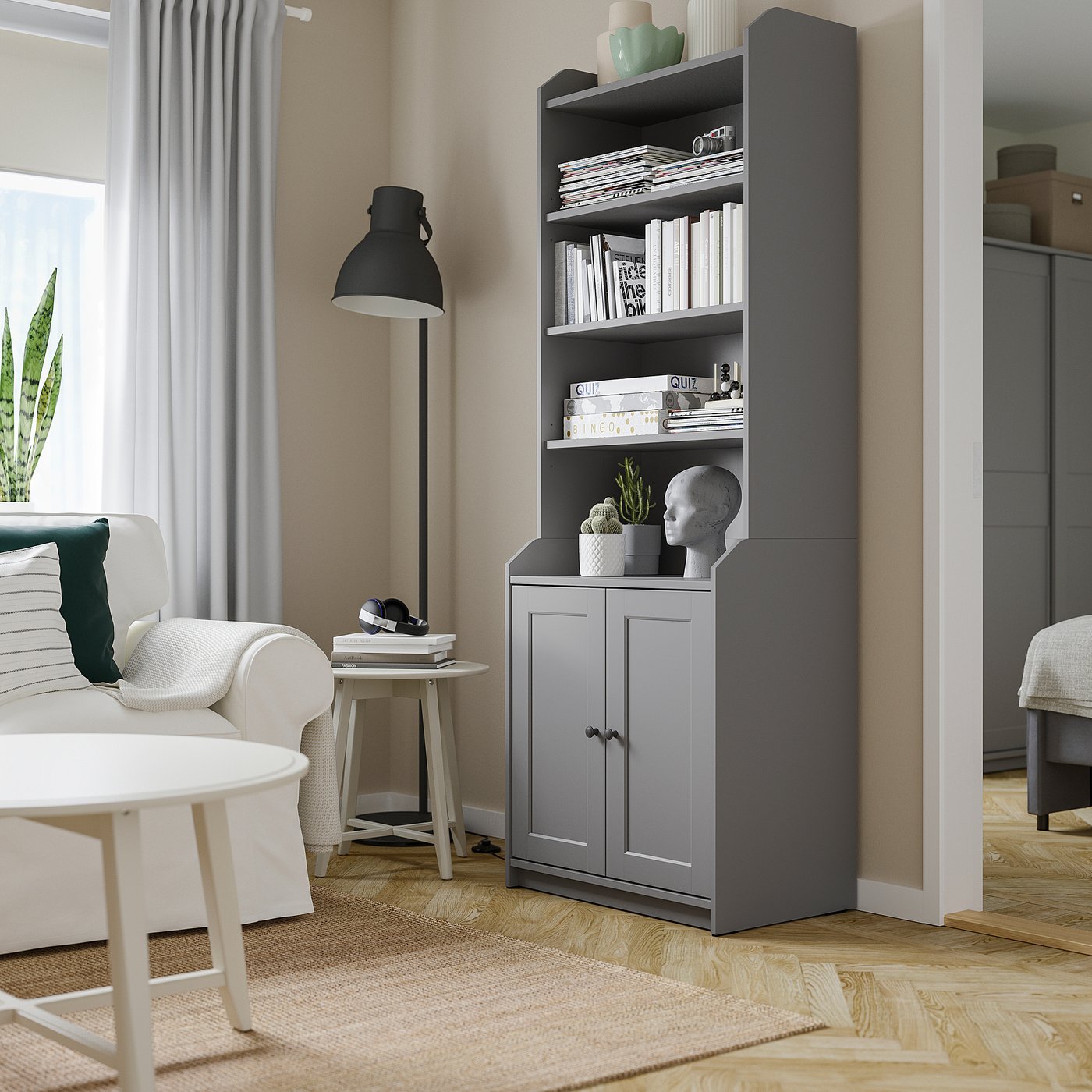 IKEA HAUGA högskåp med 2 dörrar, grå, 70x199 cm