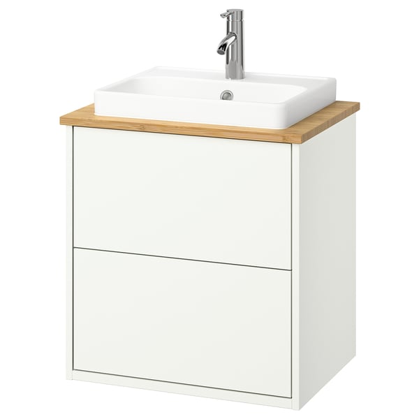 HAVBÄCK / ORRSJÖN Kommod m lådor/tvättställ/kran - vit/bambu 62x49x71 cm