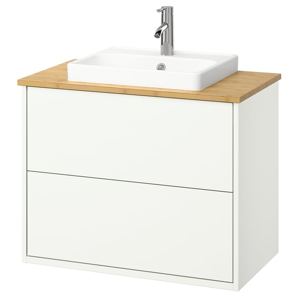 HAVBÄCK / ORRSJÖN Kommod m lådor/tvättställ/kran - vit/bambu 82x49x71 cm
