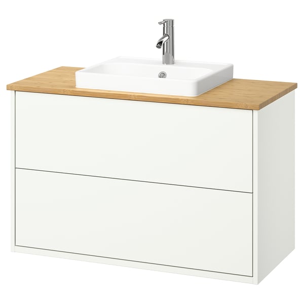 HAVBÄCK / ORRSJÖN Kommod m lådor/tvättställ/kran - vit/bambu 102x49x71 cm