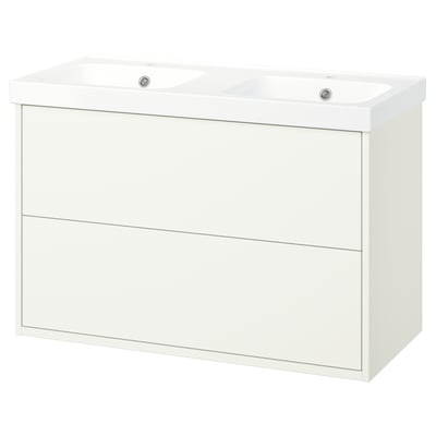 Vit HAVBÄCK dubbelbadrumshandfat, modern design, två lådor, två handfat.
